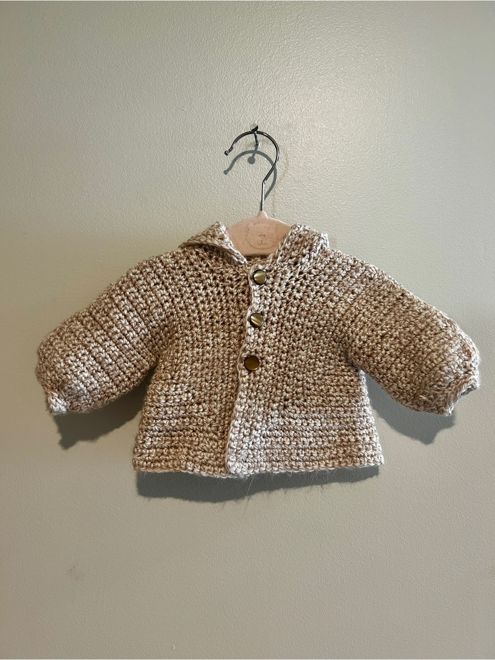 Handmade Chunky Knit Hooded Baby Cardigan - Neutral Beige